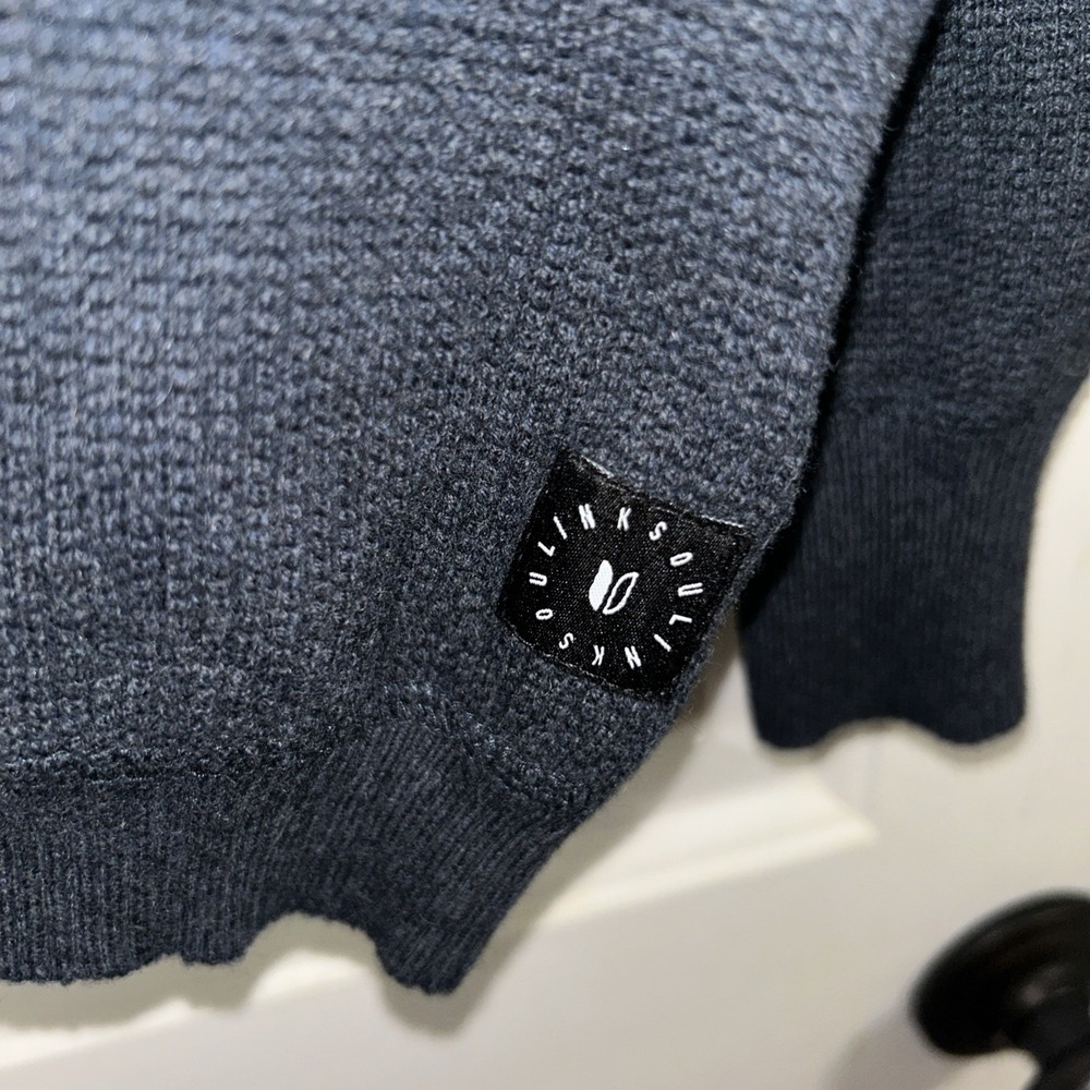 Linksoul Waffle Knit Cotton Cashmere Hoodie Pullover Men's XL Navy Golf - Picture 3 of 6